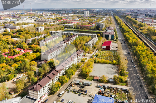 Image of Aerial urban view on 50 let VLKSM street. Tyumen