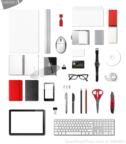 Image of Office supplies mockup template, white background