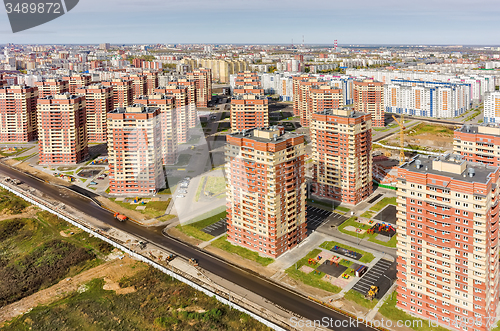Image of Aerial view on sleeping neighborhood. Tyumen. Russia