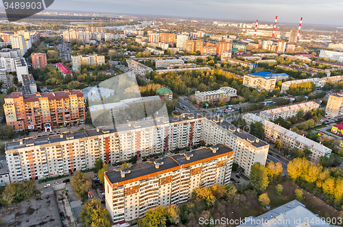 Image of Aerial urban view on evening residential district