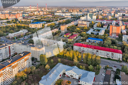 Image of Aerial urban view on evening residential district