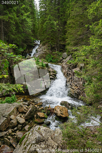 Image of waterfall in deep forest at mountains