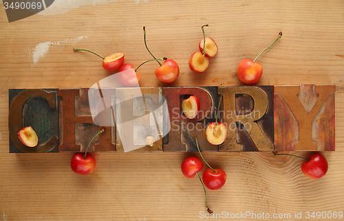 Image of cherries with word