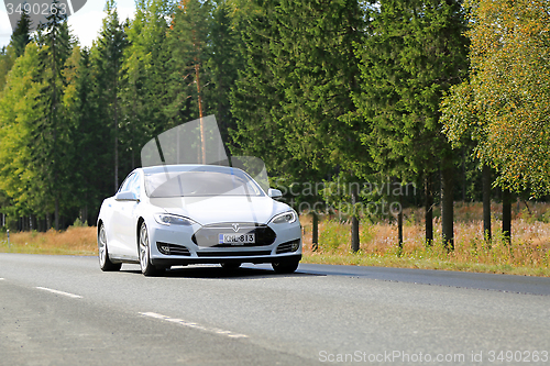 Image of Tesla Model S Electric Car on the Road