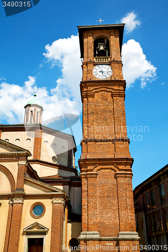 Image of   clock tower in italy europe old  stone and bell