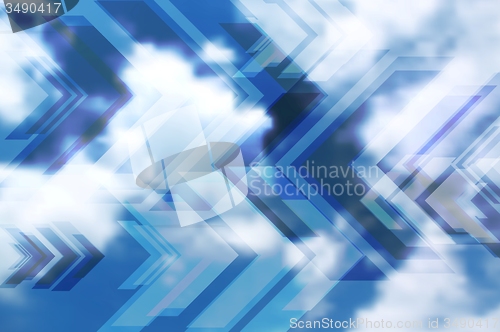 Image of Sky clouds tech background with arrows