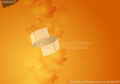 Image of Autumn orange gradient background with blurred maple leaves