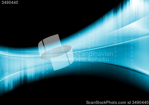 Image of Blue tech wavy background with binary system code