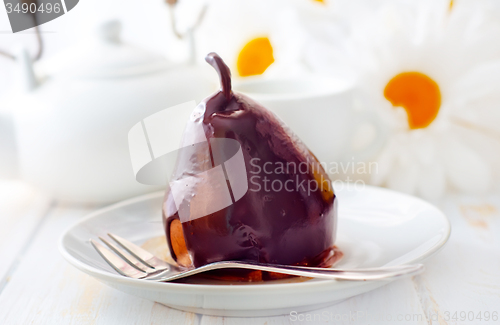 Image of Pear with chocolate, sweet food