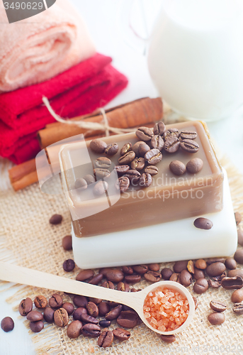 Image of coffee soap, soap for spa, coffee and milk