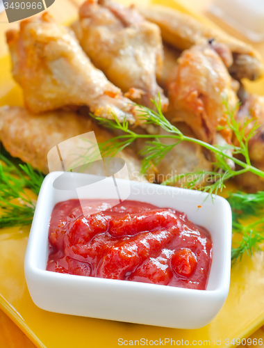 Image of Hot Meat Dishes - Grilled Chicken Wings with Red Spicy Sauce