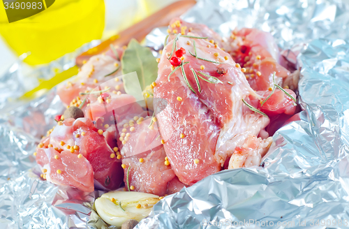 Image of raw meat in the foil