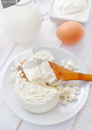 Image of Milk products, fresh cottage in the white plate