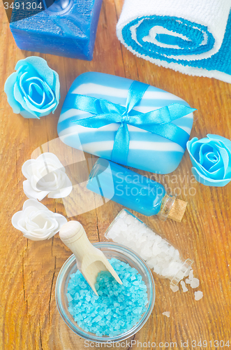 Image of sea salt,soap and oil