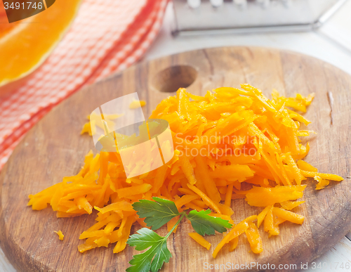 Image of Pumpkin on the wooden board, raw pumpkin