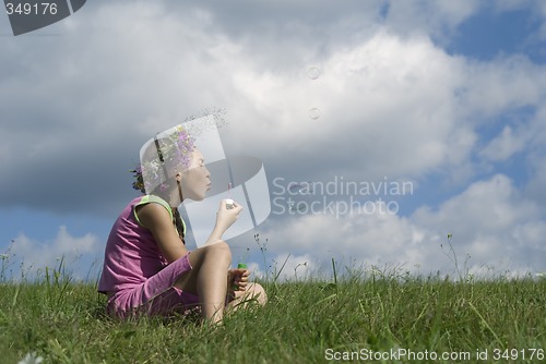 Image of Girl with  soap bubbles III