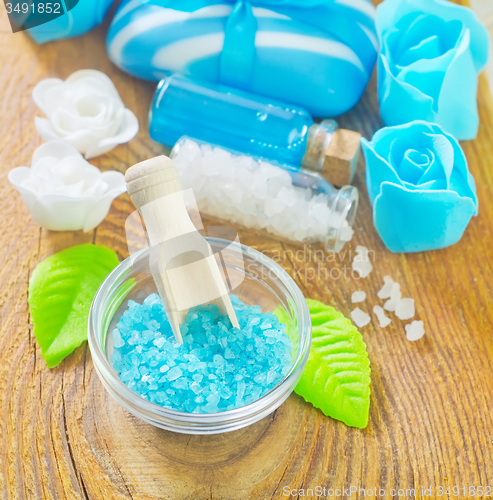 Image of sea salt,soap and oil