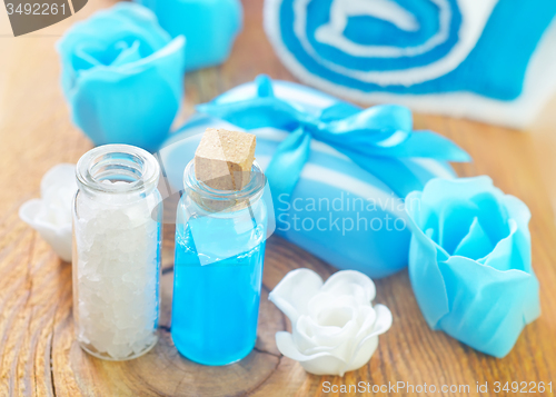 Image of sea salt,soap and oil