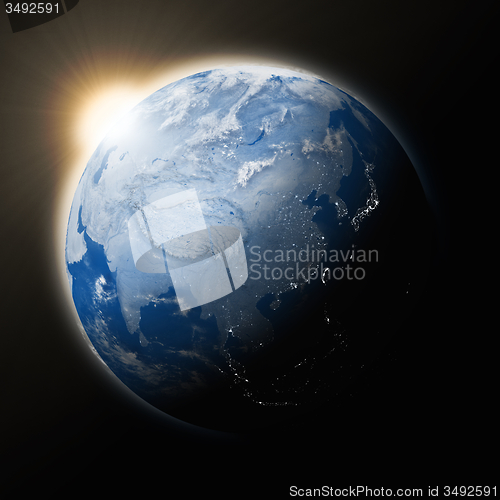 Image of Sun over Southeast Asia on planet Earth