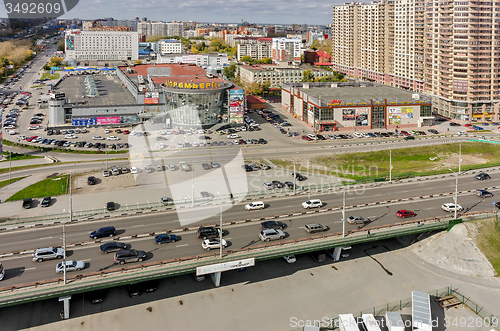 Image of Shopping centers and bridge over railways. Tyumen