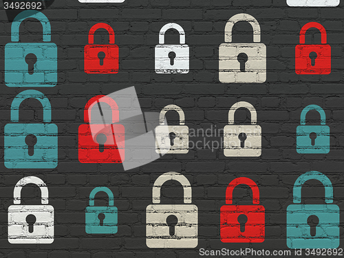 Image of Data concept: Closed Padlock icons on wall background