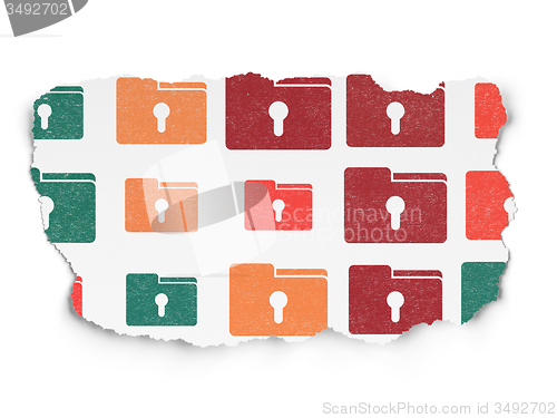Image of Finance concept: Folder With Keyhole icons on Torn Paper background