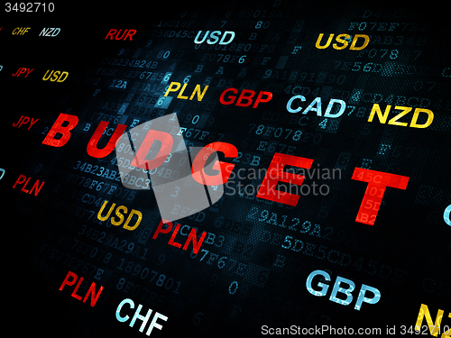 Image of Currency concept: Budget on Digital background