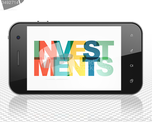 Image of Currency concept: Smartphone with Investments on  display