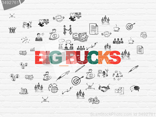 Image of Business concept: Big bucks on wall background