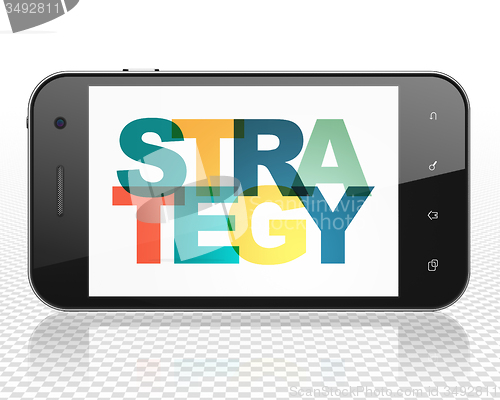 Image of Business concept: Smartphone with Strategy on  display