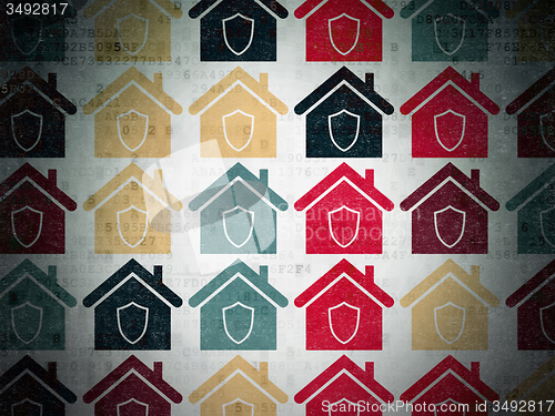 Image of Finance concept: Home icons on Digital Paper background