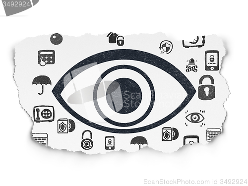 Image of Protection concept: Eye on Torn Paper background