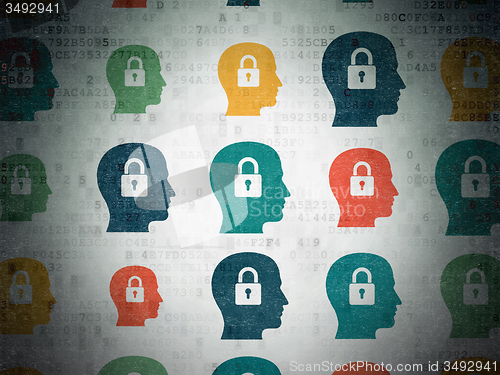 Image of Business concept: Head With Padlock icons on Digital Paper background