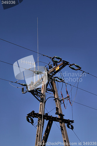 Image of Electric post and blue sky