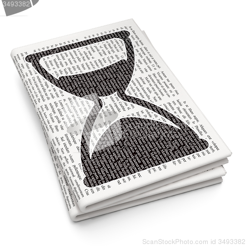 Image of Timeline concept: Hourglass on Newspaper background