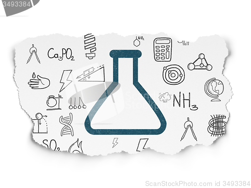 Image of Science concept: Flask on Torn Paper background