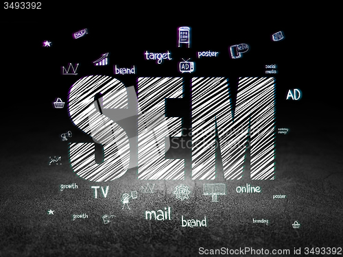 Image of Advertising concept: SEM in grunge dark room