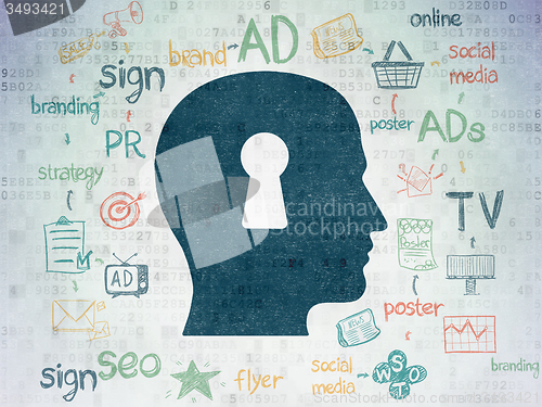 Image of Advertising concept: Head With Keyhole on Digital Paper background