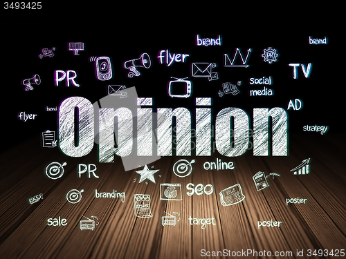 Image of Marketing concept: Opinion in grunge dark room