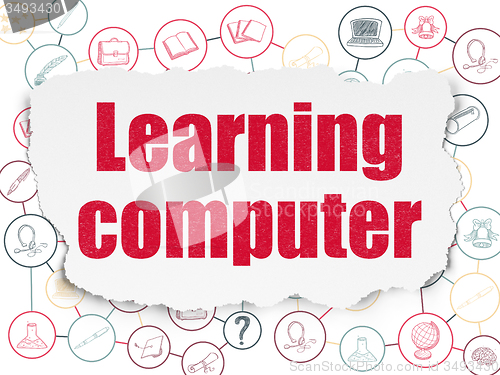 Image of Studying concept: Learning Computer on Torn Paper background