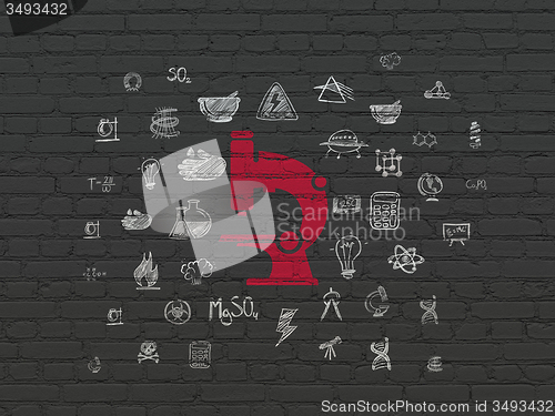 Image of Science concept: Microscope on wall background