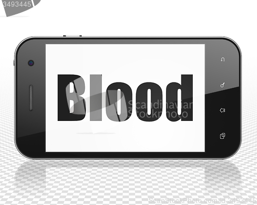 Image of Health concept: Smartphone with Blood on display