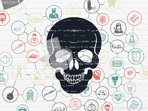 Image of Healthcare concept: Scull on wall background