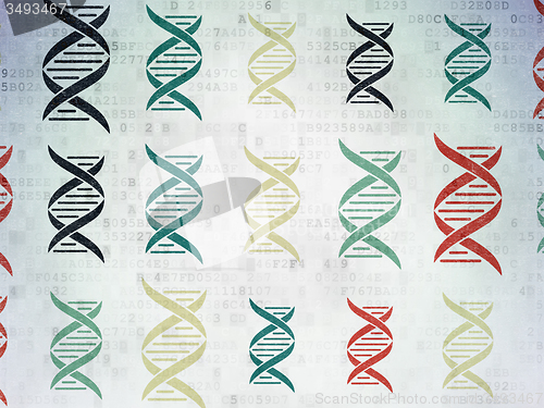 Image of Science concept: DNA icons on Digital Paper background