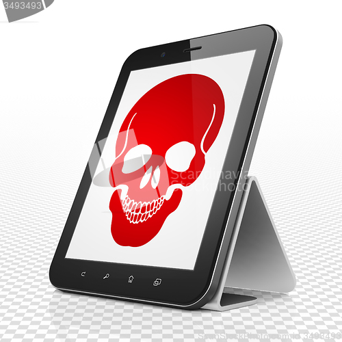 Image of Health concept: Tablet Computer with Scull on display