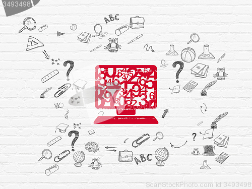 Image of Studying concept: Computer Pc on wall background