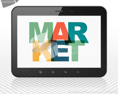 Image of Marketing concept: Tablet Pc Computer with Market on  display