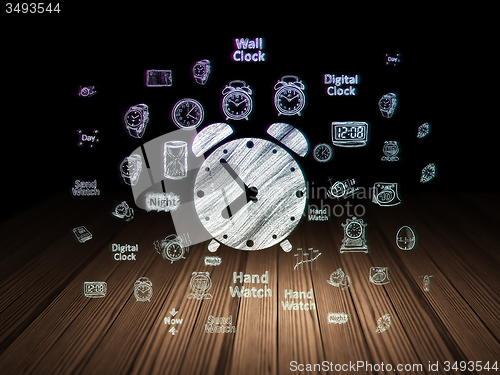 Image of Time concept: Alarm Clock in grunge dark room