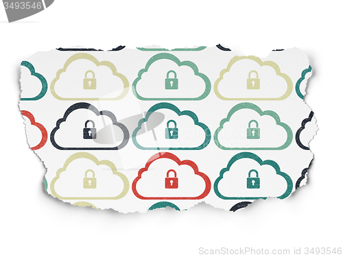Image of Cloud networking concept: Cloud With Padlock icons on Torn Paper background