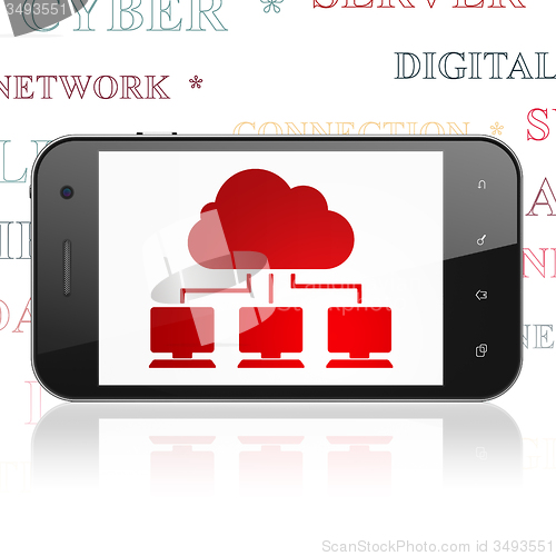 Image of Cloud technology concept: Smartphone with Cloud Network on display